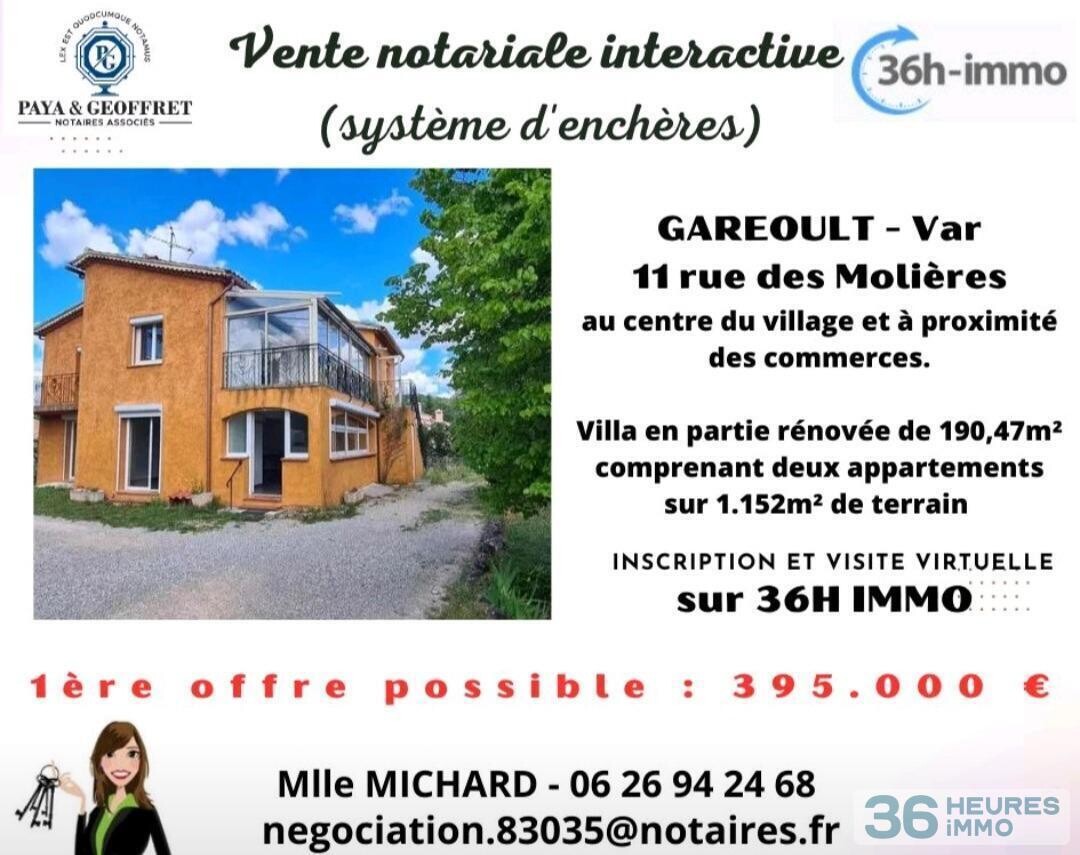 Ville 190m² avec 1152m² de jardin à gareoult