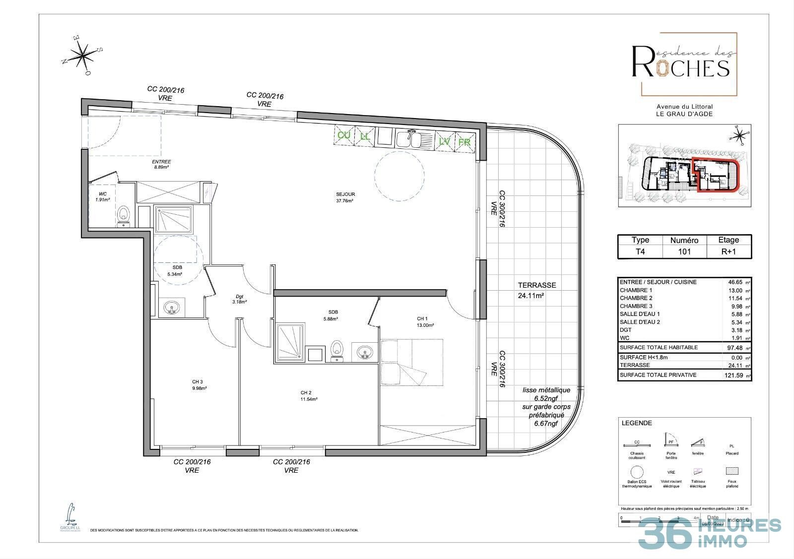 Appartement t4 neuf avec terrasse de 24m2 à 50m de la plage