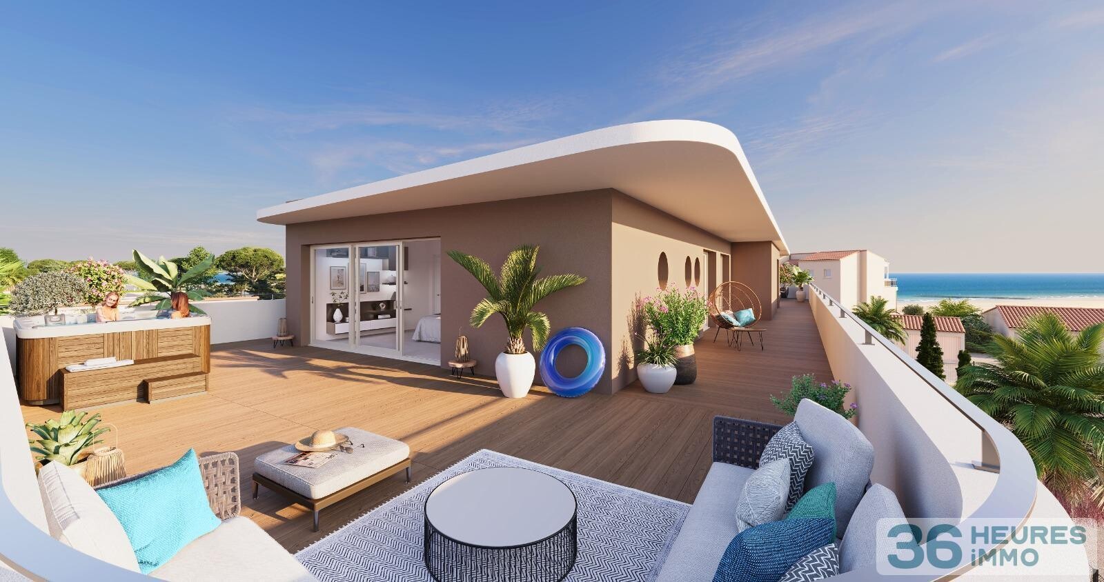 Appartement attique t4 neuf avec terrasse de 170m2 vue mer à 50m de la plage