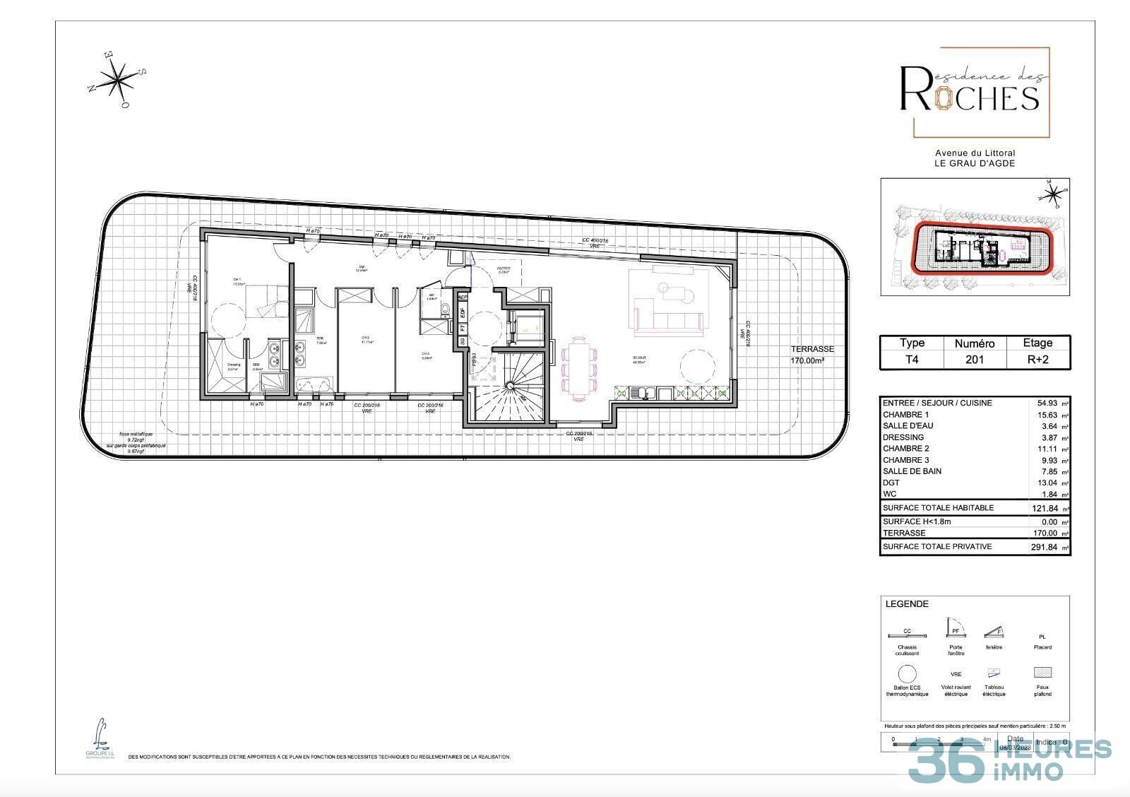 Appartement attique t4 neuf avec terrasse de 170m2 vue mer à 50m de la plage