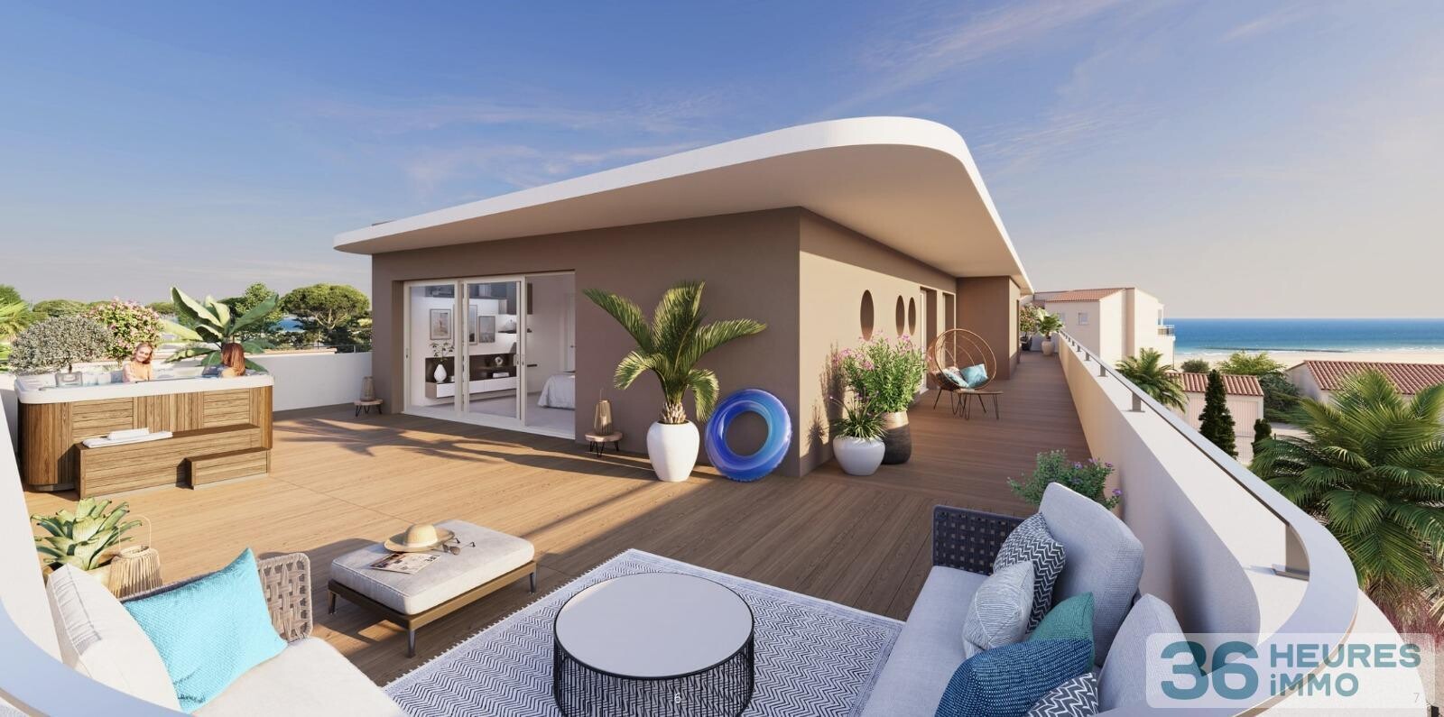 Appartement attique t4 neuf avec terrasse de 170m2 vue mer à 50m de la plage