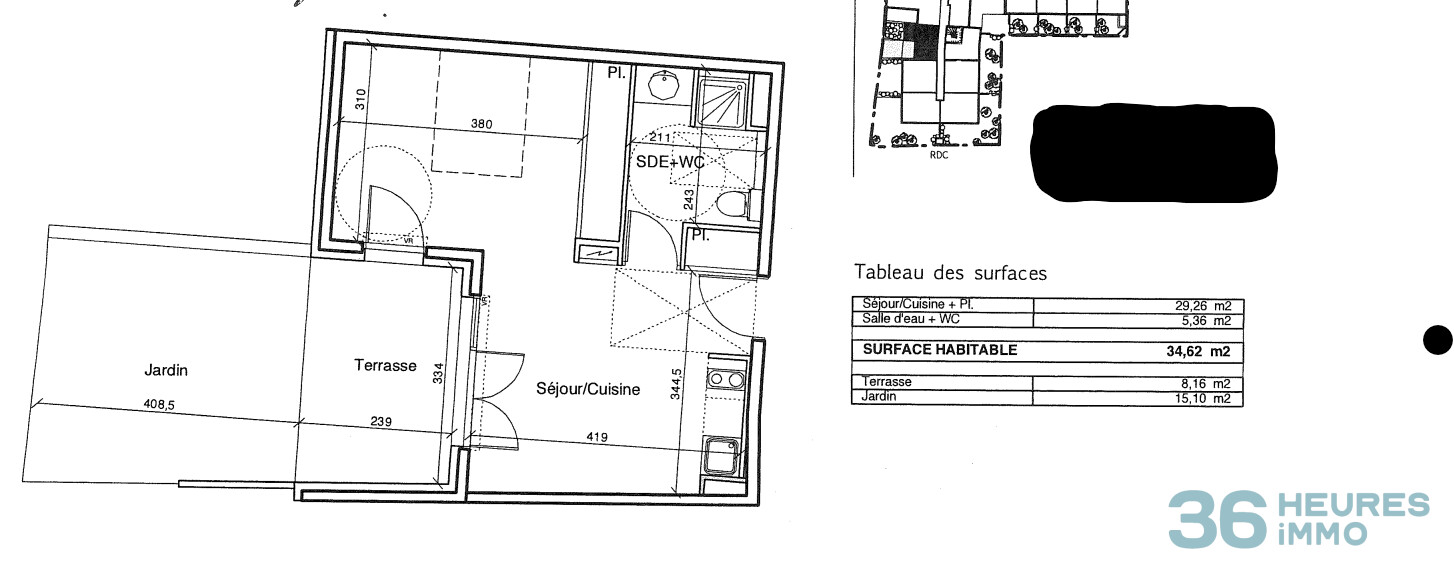 T1 Bis de 35m2 avec terrasse de 23m2 garage