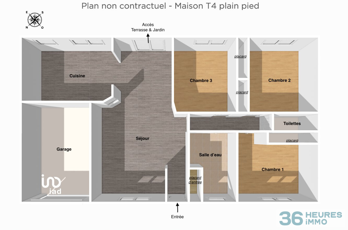MAISON individuelle T4 de PLAIN-PIED avec JARDIN, GARAGE et DÉPENDANCE en excellent état.