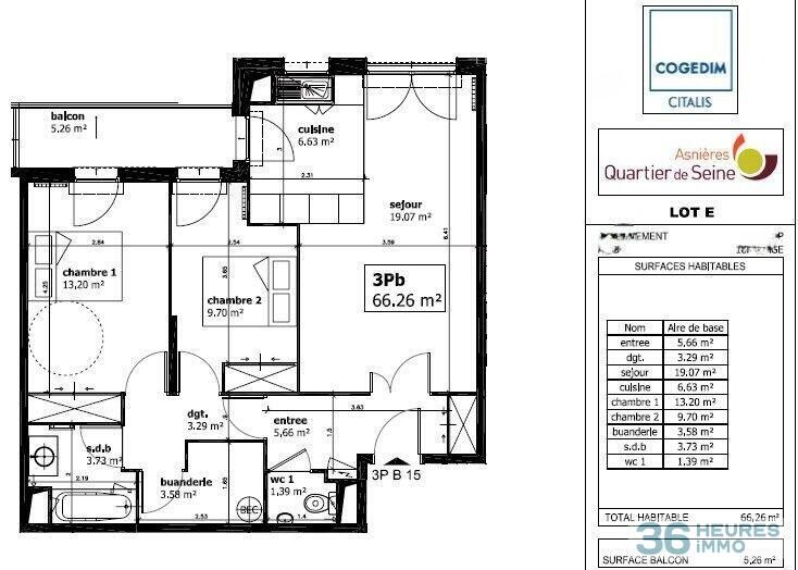 Appartement 4 pièces 2 chambres de 66m² à Asnières-sur-Seine